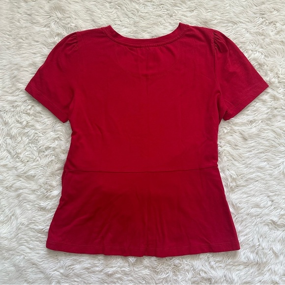 Anthropologie Maeve Shirt Dakota Buckle Wrap Top Short Sleeve Red Petite MP - Picture 3 of 11